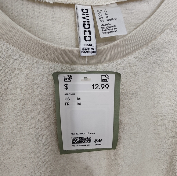 New H&M divided towel feel top beige size M - Picture 3 of 3